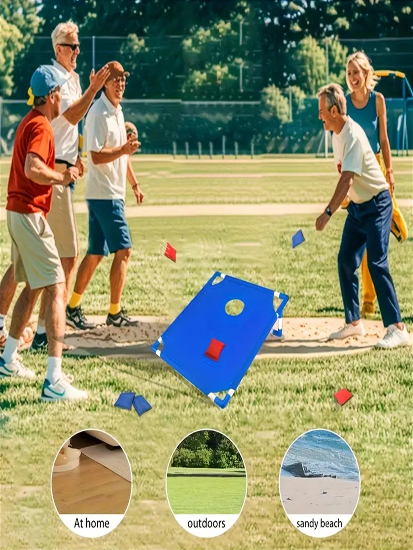 A Set of Red and Blue Portable Corn Hole Game Set, Foldable and Durable, Summer Beach Sandbag Game, Suitable for Outdoor Parties, Camping, Beach and Backyard Entertainment - Including 6 Beans Bags,非常适合 Christmas, East