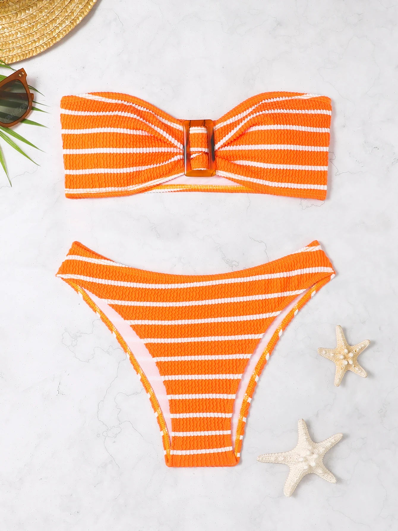 Striped Textured Bandeau Bikinis 2025 Women Sexy Swimsuit Push Up Swimwear Female Bathing Suit Swimming Summer Beachwear