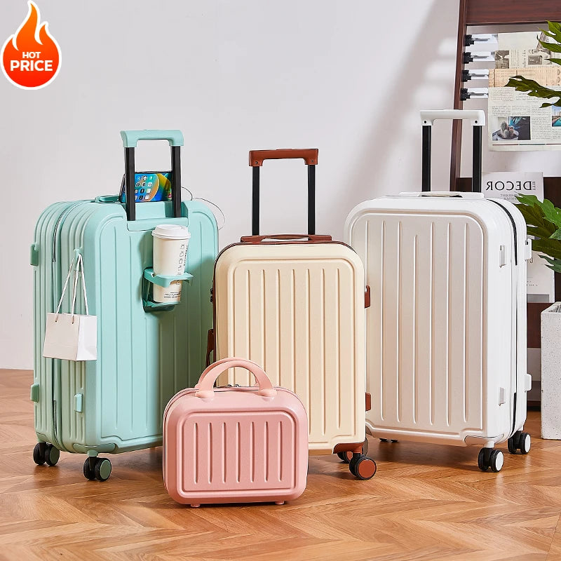 20-28 Inch Aluminum-Magnesium Luggage: Carry-On Trolley with Cup Holder and 4-Wheel Spinner-Durable Lightweight Travel Suitcase