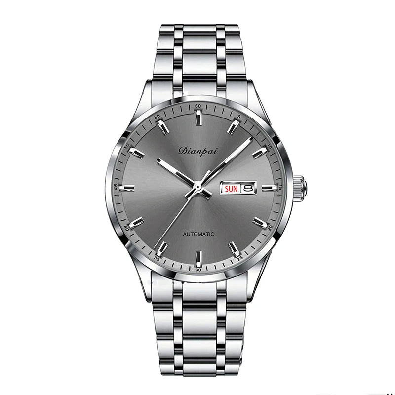 Men's luxury automatic mechanical watch, made of stainless steel material, luminous, date display, circular dial - ideal gift fo