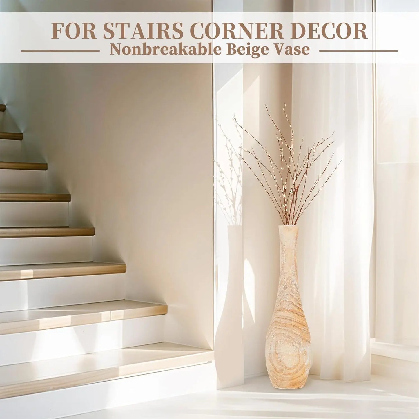 Floor Vase Home Decor: 22 inch Tall Decorative Wood Vases for Living Room Large Rustic Farmhouse Boho Vase for Dining Tab