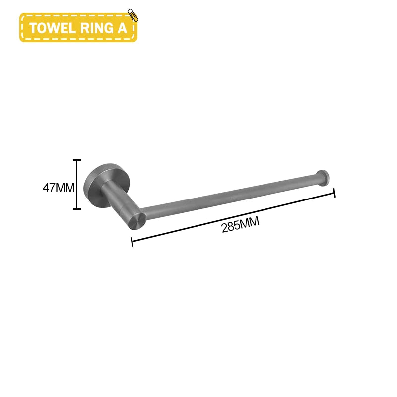 Grey Bathroom Hardware Set Accessories Kit Stainless Steel Round Wall Rack Hand Bar Toilet Roll Paper Holder Robe Towel Hook