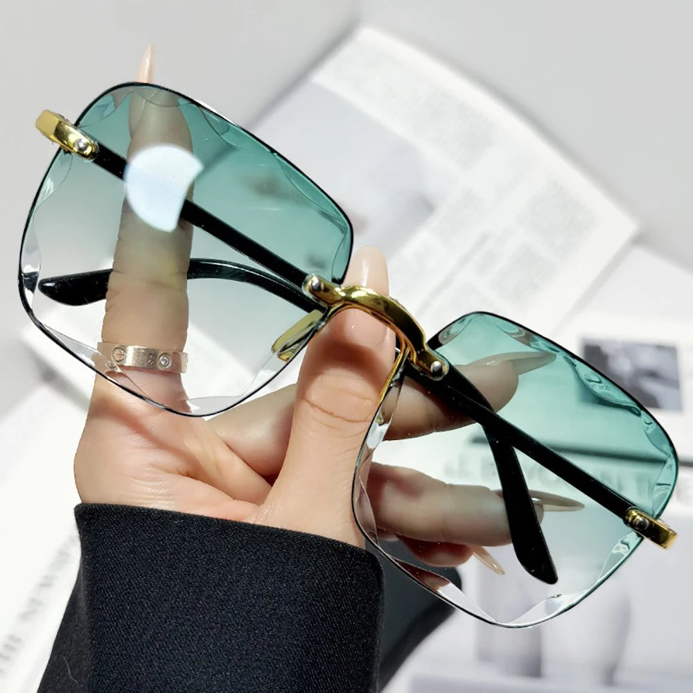 Women's Rimless Sunglasses Fashion Gradient Lenses Square Sun Glasses Lady Vintage Classic Designer Shades UV400 Goggles