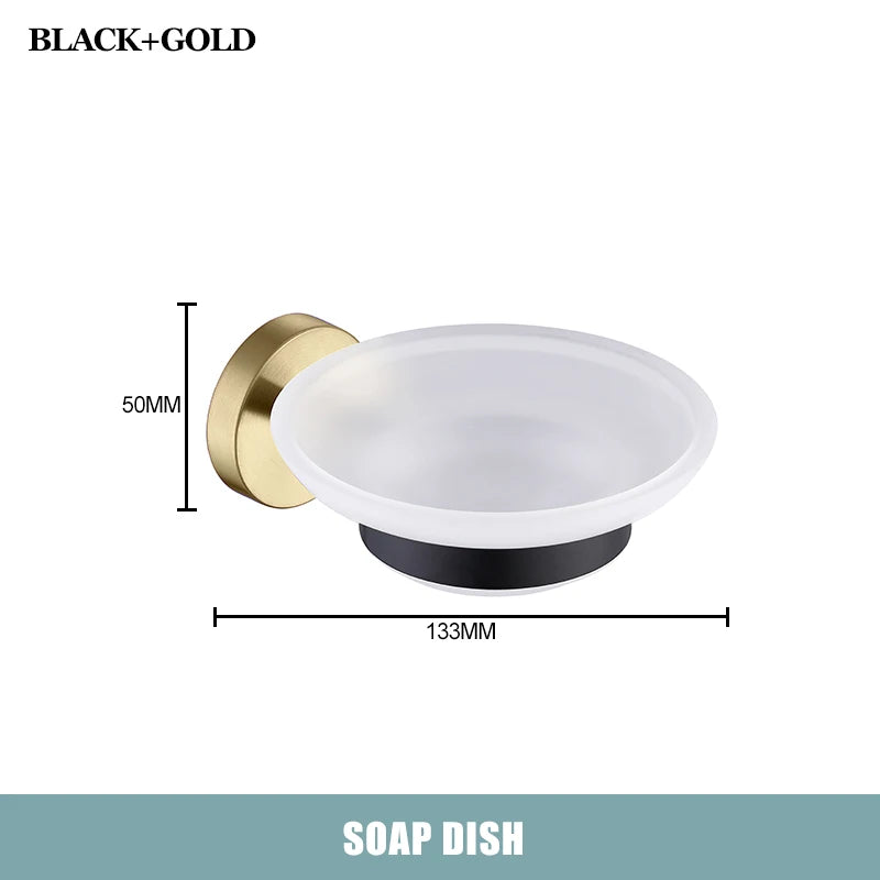 Brushed Gold Black Stainless Steel Wall-mounted Bathroom Storage Paper Towel Holder Toilet Brush Bath Robe Hook Soap Dispenser