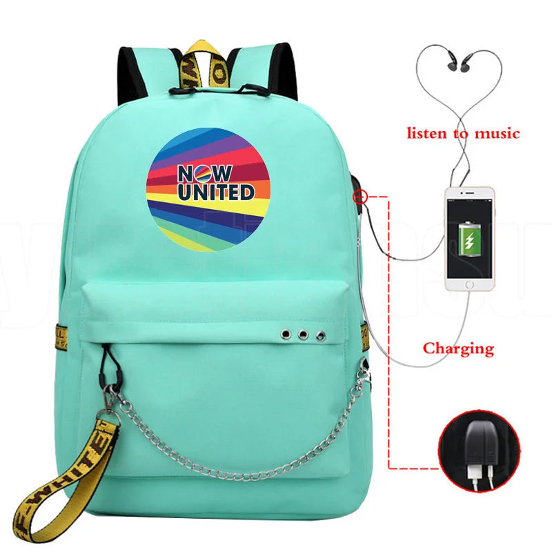 Popular Youthful School Bag Unisex Now United Travel Bags Usb Rechargeable Oxford Waterproof Notebook Shoulder Backpacks