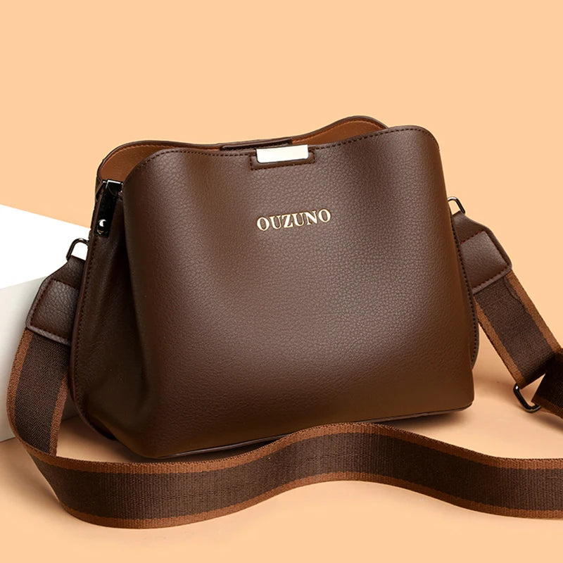 Women's Bag 2025 Fashion New Bucket Middle-Aged Shoulder Bag Crossbody Bag Easiest for Match Soft Leather Large Capacity Mom Bag