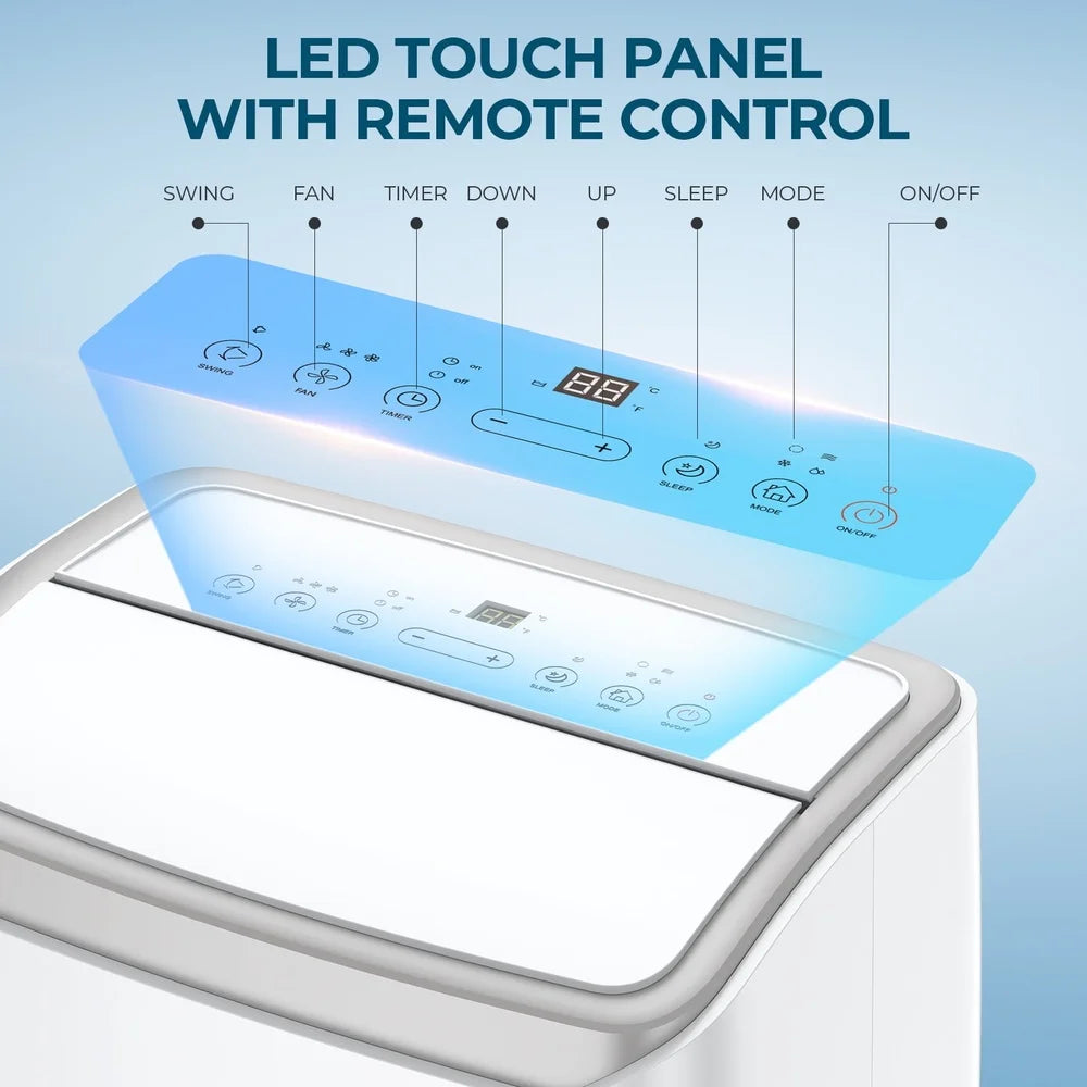 12000 BTU Portable Air Conditioner 3-in-1 Cooling Dehumidifying Fan Remote Control Ideal 450 Sq Ft Rooms Energy Efficient Quiet