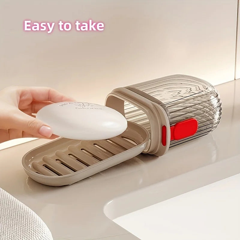 1/2Pcs Portable Soap Tray Leakproof Household Bathroom Drain Tray Bathroom Transparent Soap Box with Lid for Camping Traveling