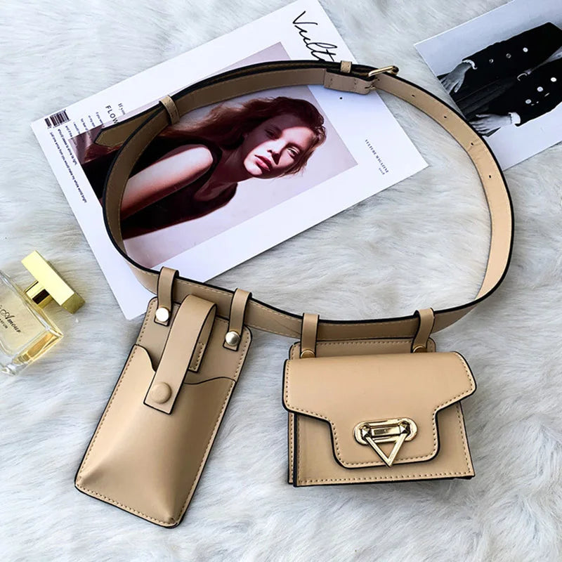 2 in 1 Women Belt Bag 2025 Designer Waist Bag PU Leather Fanny Pack Phone Purse street Trend Female Shoulder Crossbody Chest Bag