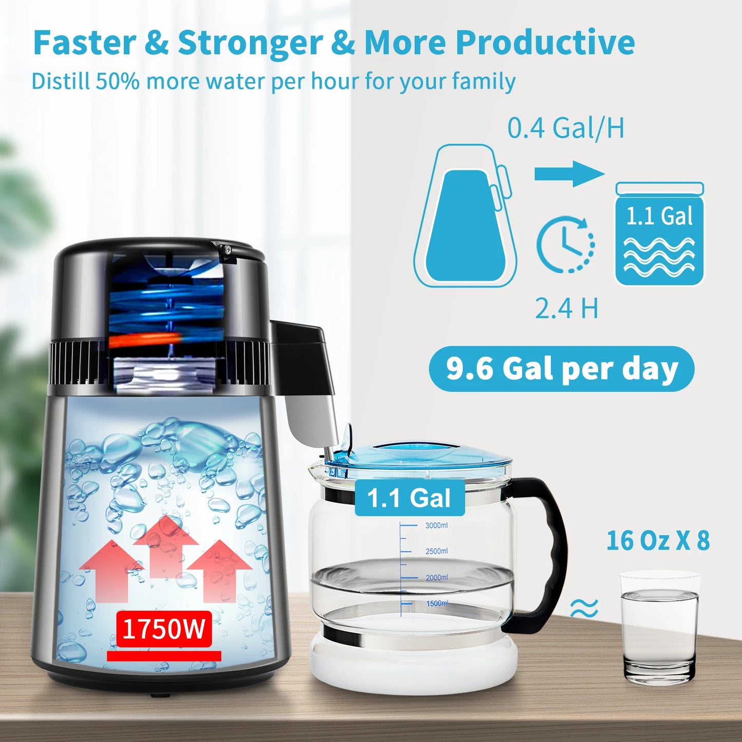 SucceBuy1.5L/HDistilling Speed 4L Water Distiller Treatmen Purifier Filter Touch Screen Time Setting 304Stainless Home Appliance