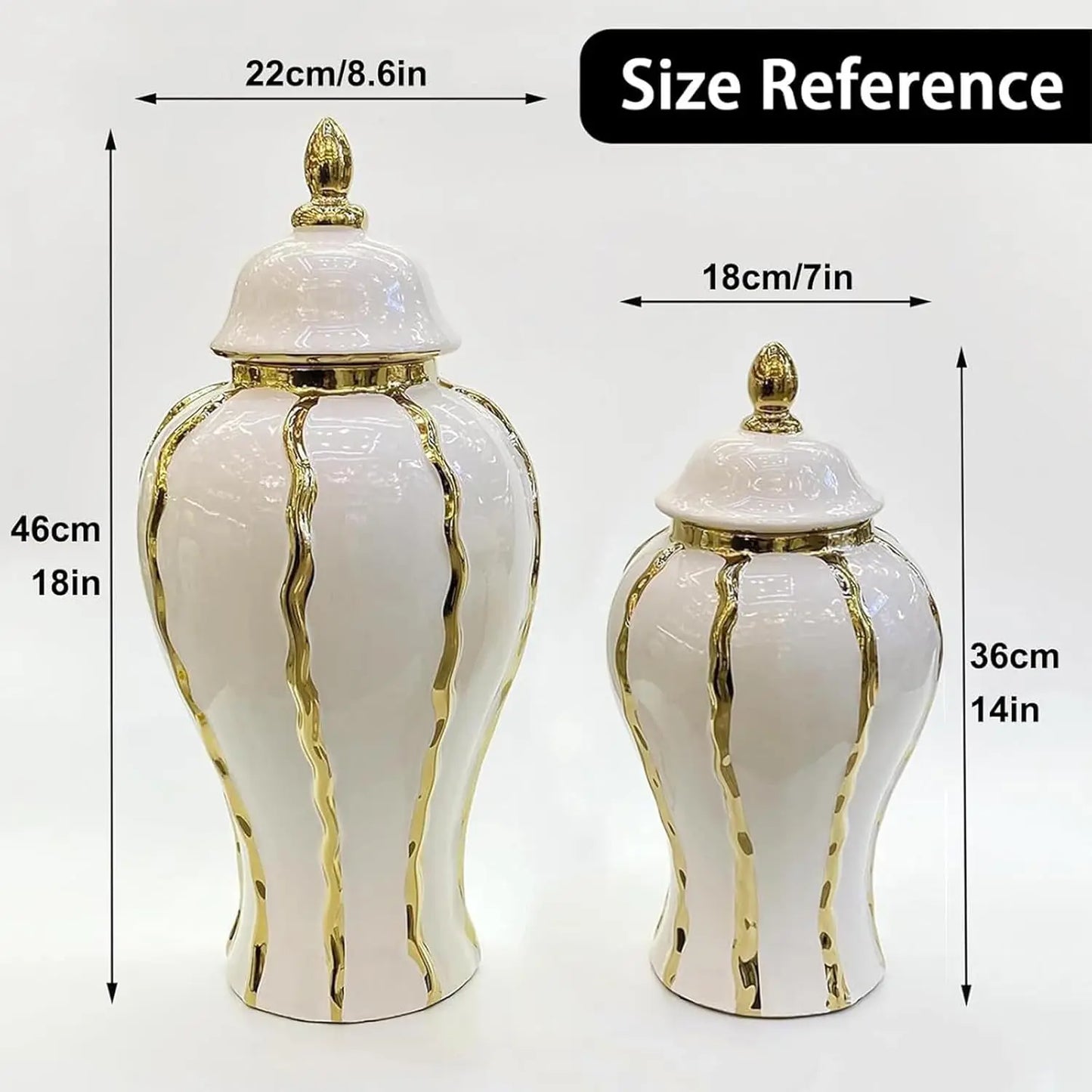 White and Gold Flower Vase,Large Decorative Ginger Jars for Centerpieces, Tabletop Home Décor, Bedroom,Living Room(A, 18in)