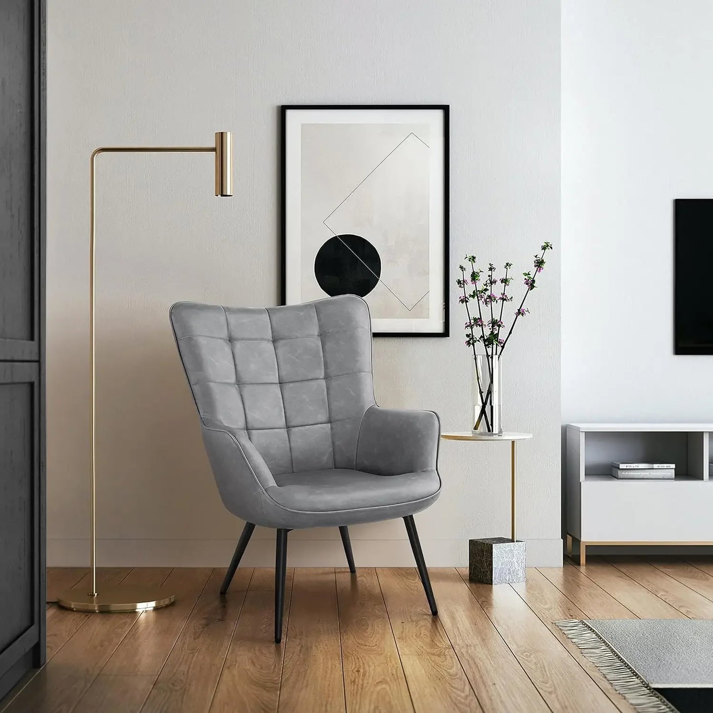 Leather Accent Chairs Living Room Chairs Leather Large Armchairs Accent Chairs with Metal Legs for Living Bedroom Office