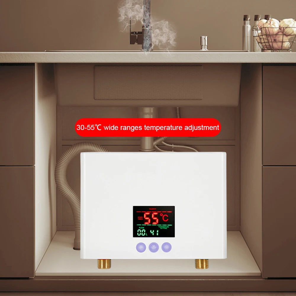 3KW Instant Water Heater Electric Tankless Heater LCD Display Wall-Mounted Remote Control Water Calorifier for Kitchen Bathroom