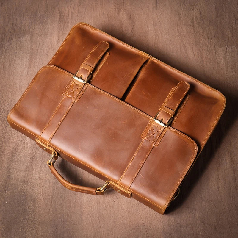 GURO Top Original Cowhide Briefcase Men Luxury Design Real Leather Handbag Higher Quality Shoulder Messenger Bag File Laptop Bag