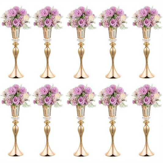 Set of 2/10 Crystal Flower Stands, 22 英寸 Tall Vases, Metal Centerpiece Vases for Table Decoration, Christmas, Party Decoration