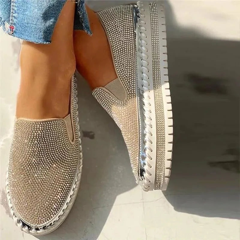 Women's Shoes 2022 Fashion Flats Rhinestone Bling Sewing Platform Loafers luxury Shoes Casual Comfortable Female Shoes