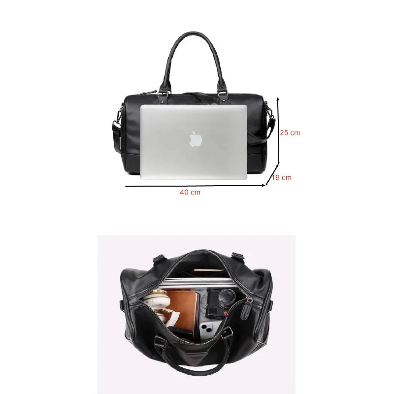 Travel Tote Men's Super Large Capacity PU Bag Business Trip Handbag Duffel Backpack Portable Single Shoulder Enlarged Black