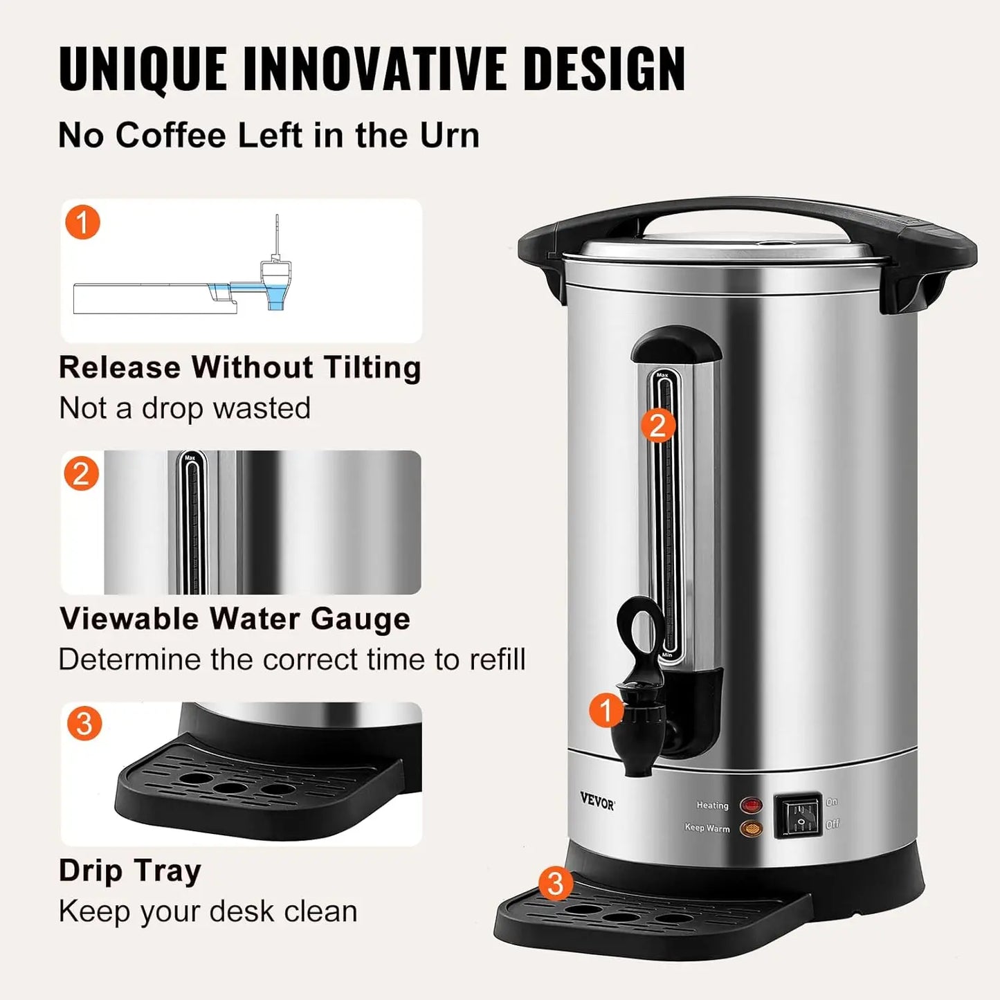 Commercial Coffee Urn,65Cups/9.75L Stainless Steel Large Coffee Dispenser,1500W 110V Electric Coffee Maker Urn For Quick Brewing