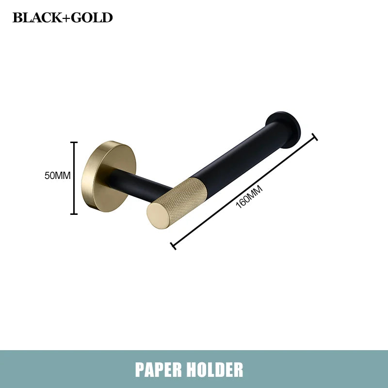 Brushed Gold Black Stainless Steel Wall-mounted Bathroom Storage Paper Towel Holder Toilet Brush Bath Robe Hook Soap Dispenser