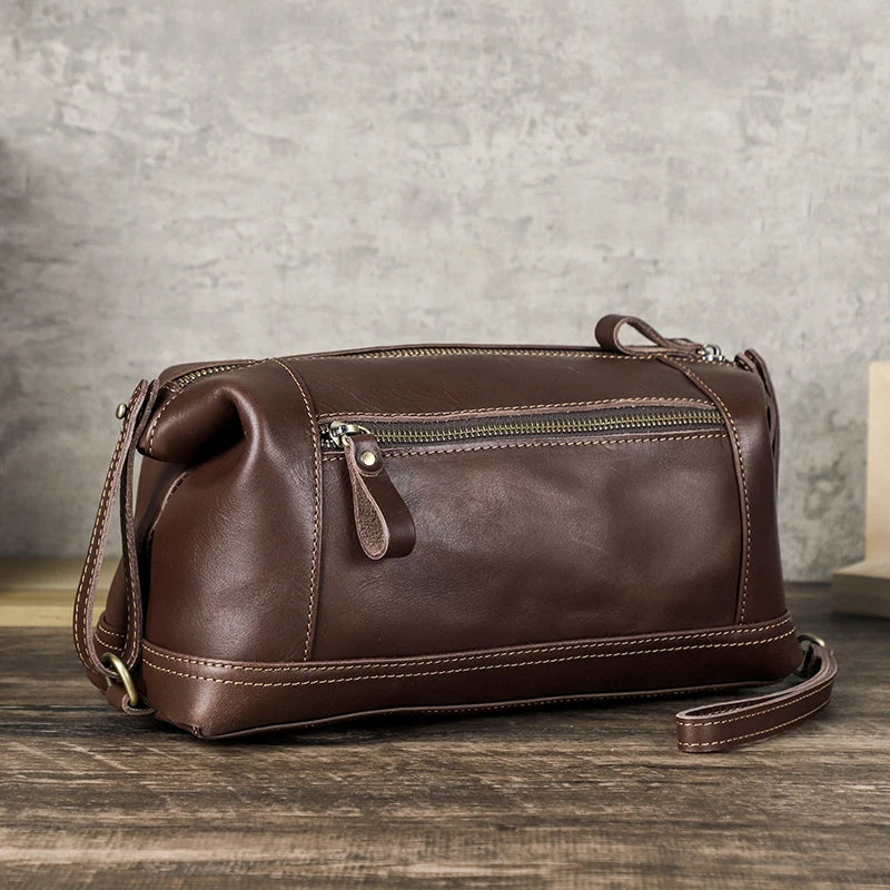 CONTACT'S Genuine Leather Clutch Bags for Men Vintage Men's Bag Handbag Wrist Strap Clutch Wallets Male Wash Bags Phone Pocket