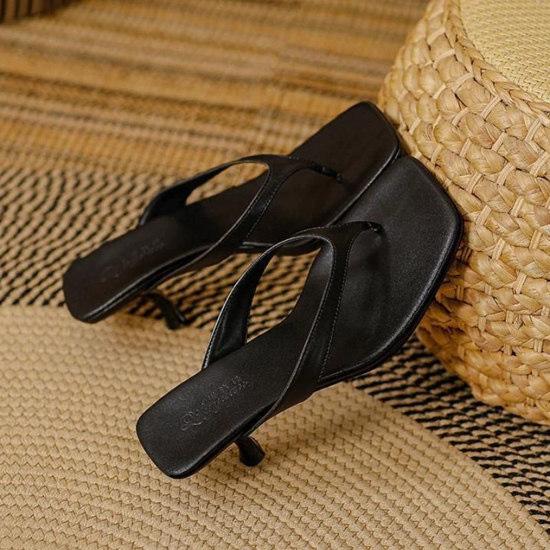 Women Slippers Female Clip Toed High-heeled Slippers Casual Footwear Slides Ladies Square Toe Fashion 2025 Summer Flip Flops