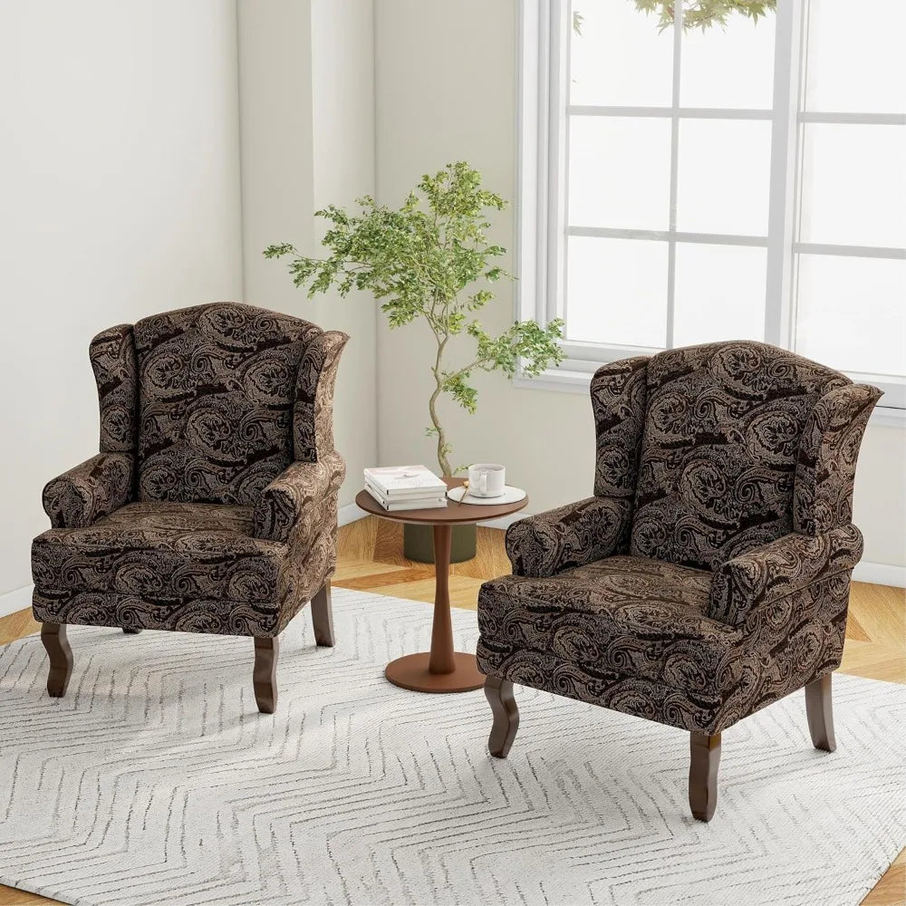 Lumibee High Back Accent Chairs, 2 Set Comfy Armchairs with Solid Wood Legs for Living Room, Upholstered Accent Chairs for Small