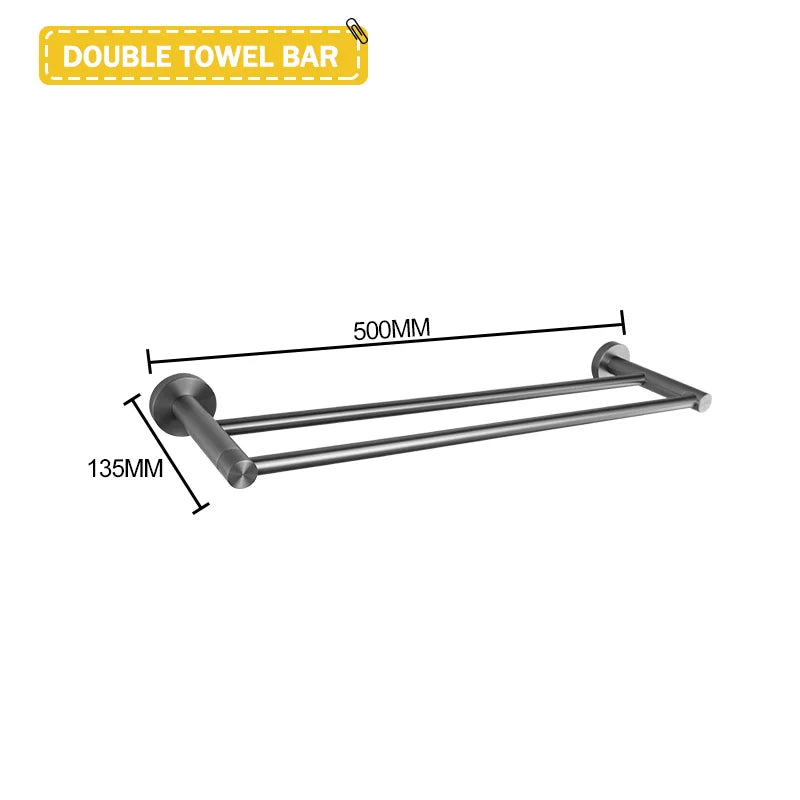Grey Bathroom Hardware Set Accessories Kit Stainless Steel Round Wall Rack Hand Bar Toilet Roll Paper Holder Robe Towel Hook