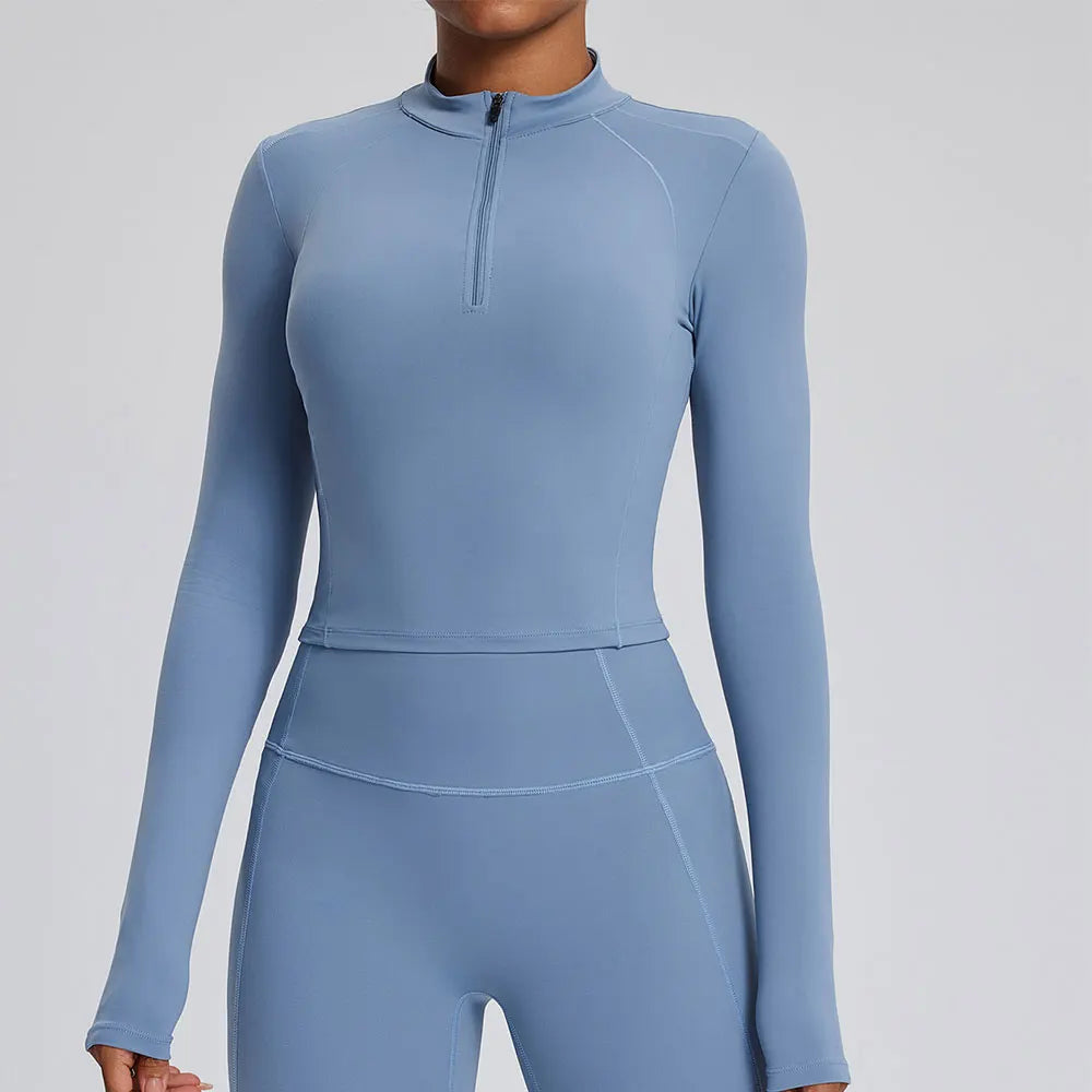 Half Zipper Long Sleeve Yoga Shirts Sport Top Fitness Yoga Top Gym Top Sports Wear For Women Push Up Running Full Sleeve Jacket