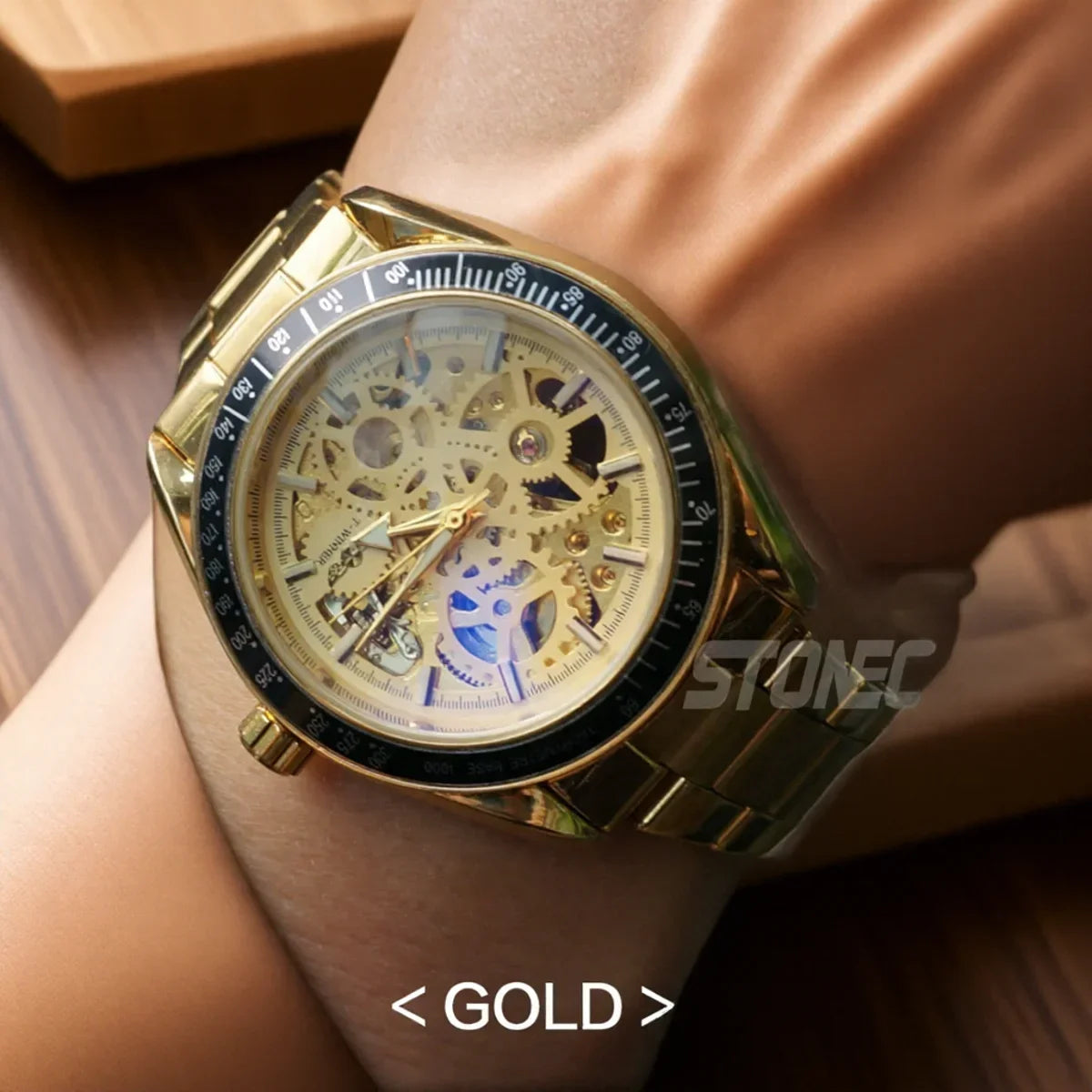 Women’s Automatic Mechanical Skeleton Watch Self-Winding Gold Plated Dress Watch Water Resistant Luxury Timepiece