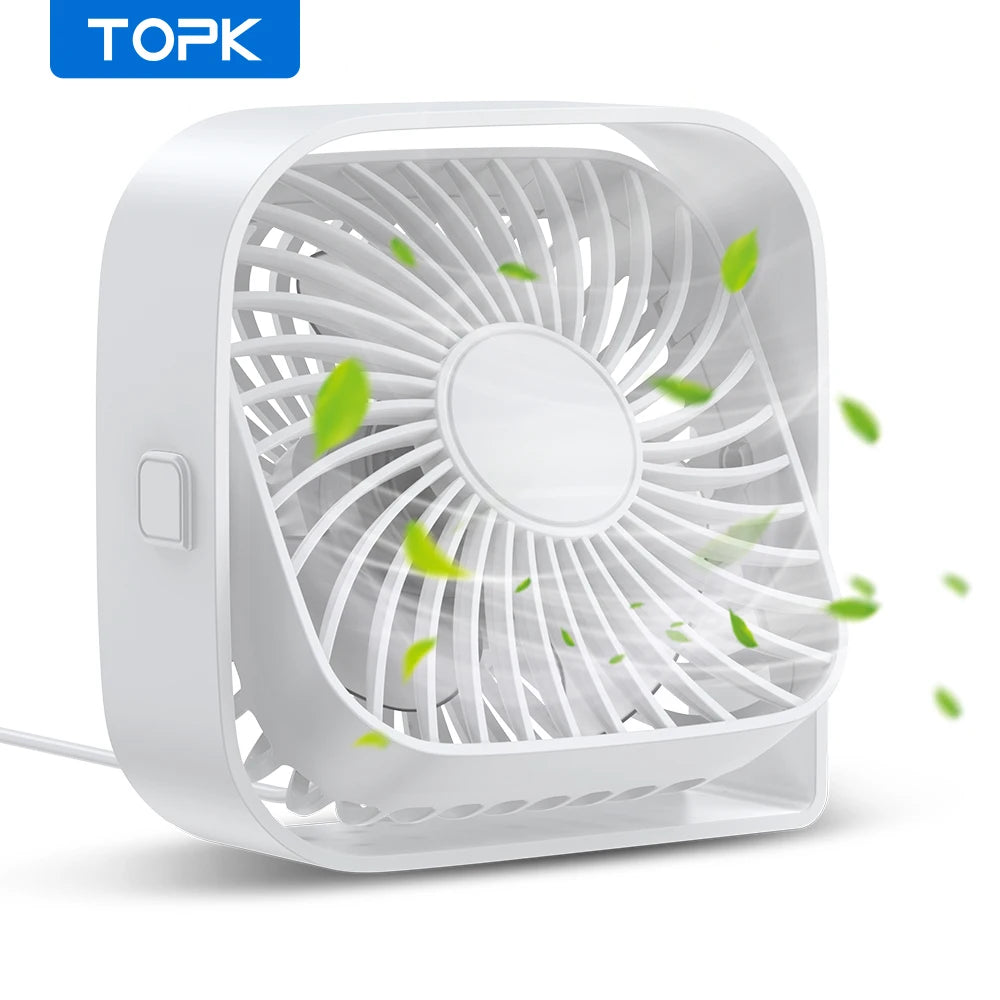 TOPK Mini Portable Fan USB Desk Fan Table Strong Airflow &Quiet Operation 3 Speed Wind 360°Rotatable Standing fans for room Home