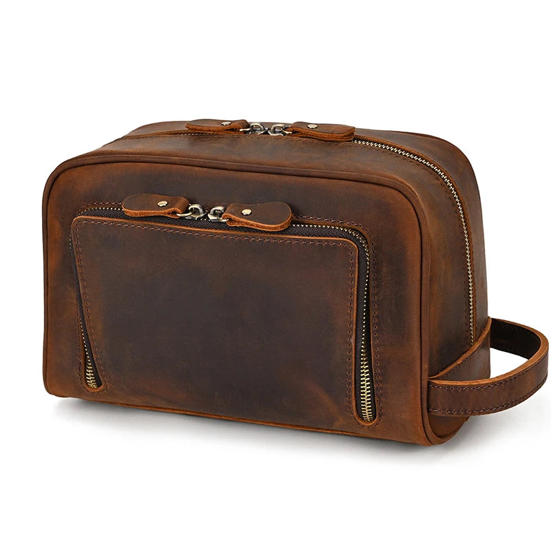 Cowhide Toiletry Bag Men Leather Cosmetic Bag Man Woman Wash Bag Storage Bags Genuine Leather Handbag For Make Up Dopp Kit Male