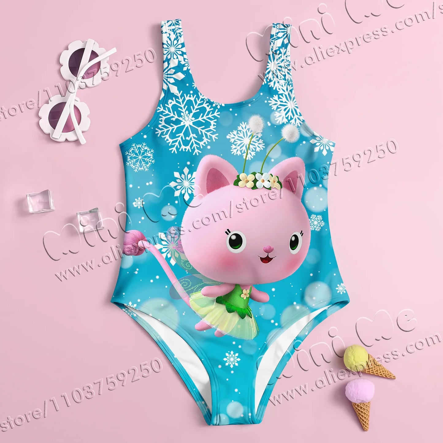 Baby Swimwear Girls Summer One-piece 3D Printed Swimwear Fashion Cartoon Gabby Dollhouse Collection Printed Women's Swimwear