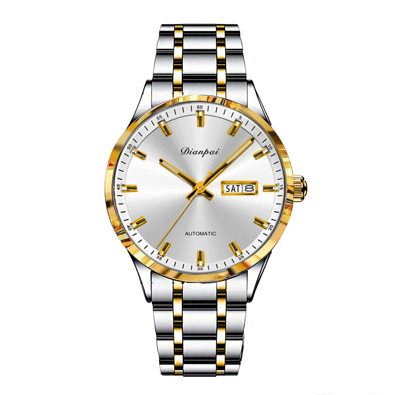 Men's luxury automatic mechanical watch, made of stainless steel material, luminous, date display, circular dial - ideal gift fo
