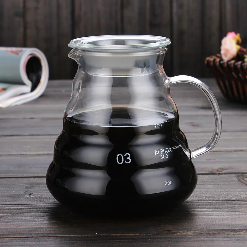 Heat Resistant Coffee Pot 350/500/700ml Coffee Clear Glass Kettle Sharing Pot with Lids Coffee Espresso Maker Accessories
