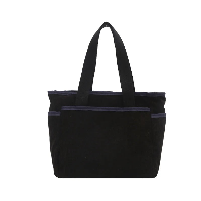 Large Capacity Tote Bags for Women Vintage Corduroy Shoulder Ladies Underarm Bag Casual Shopping Female Handbag with Side Pocket