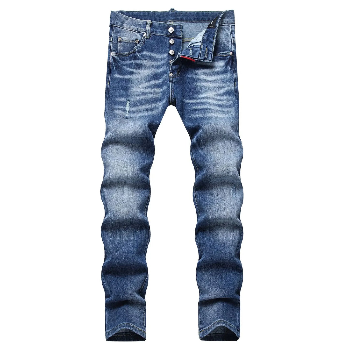 Streetwear Style Italian Men Blue Holes Denim Jeans Trousers Ripped Denim Long Pants High Quality Male Slim Denim Jeans Size 42