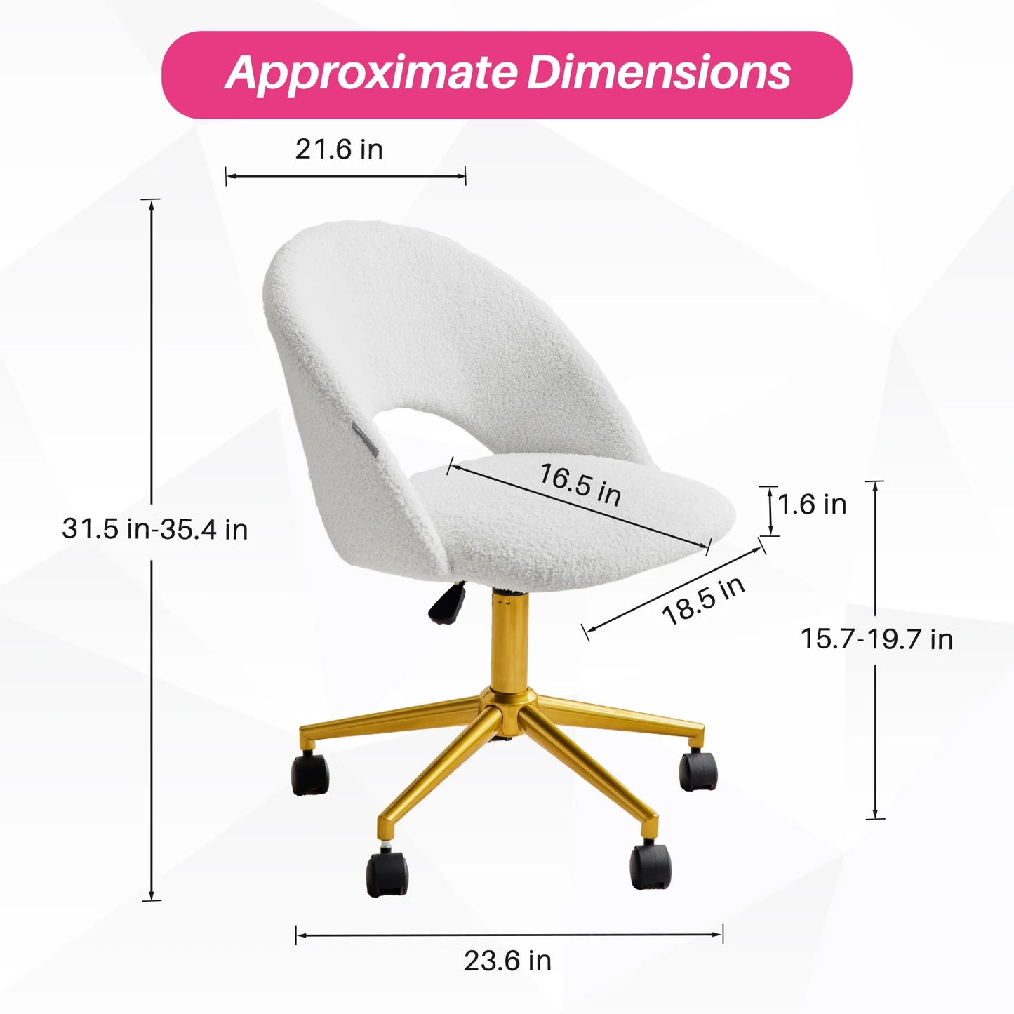 Redlife Velvet Desk Chair Vanity Chair with Gold Wheels Upholstered Adjustable Rolling Swivel Nail Stool for Living Room Bedroom