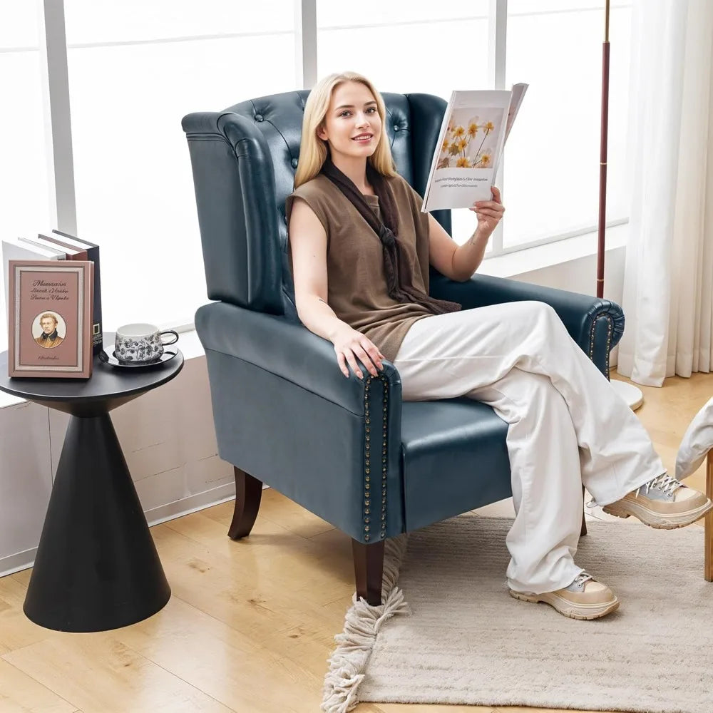 Modern PU Leather Accent Chair, Living Room Lounge Sofa Chair with Buttons, Single Club Armchair with Rivet Trim for Bedroom Ho
