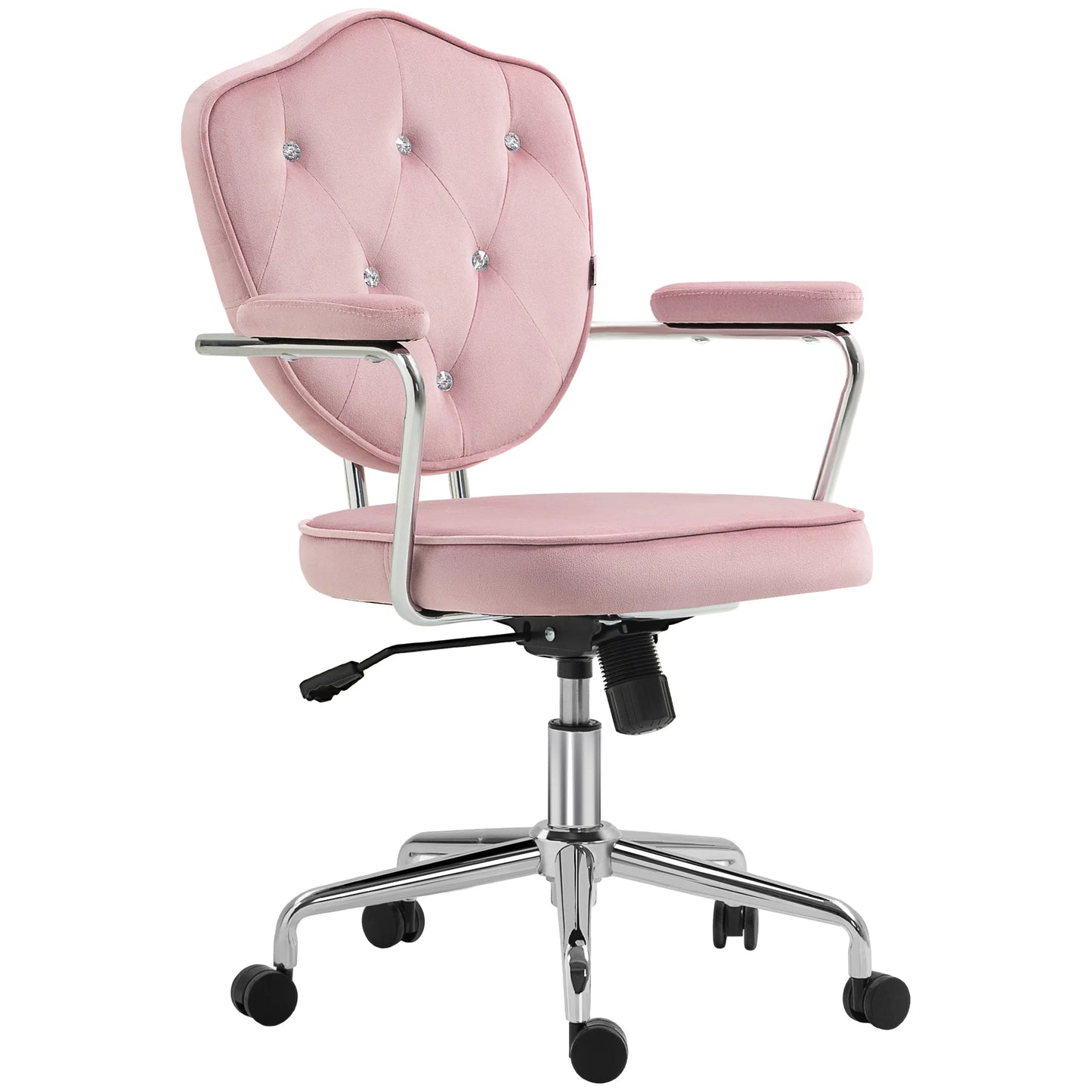 Homcom Cute Office Chair, Velvet-Feel Fabric Vanity Chair, Pink