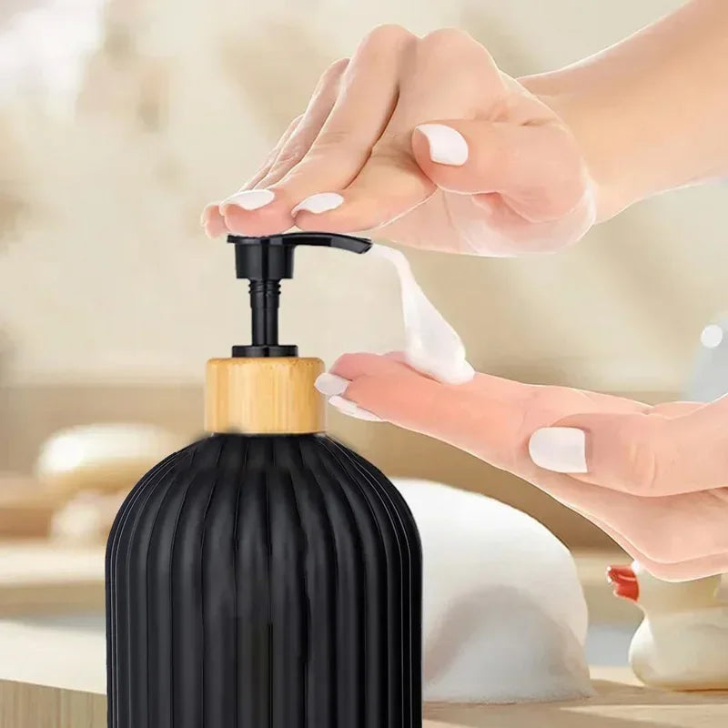 500ml Strip Soap Dispenser with Bamboo Pump Refillable Bottle Conditioner Lotion Shampoo Body Wash Empty Container for Bathroom