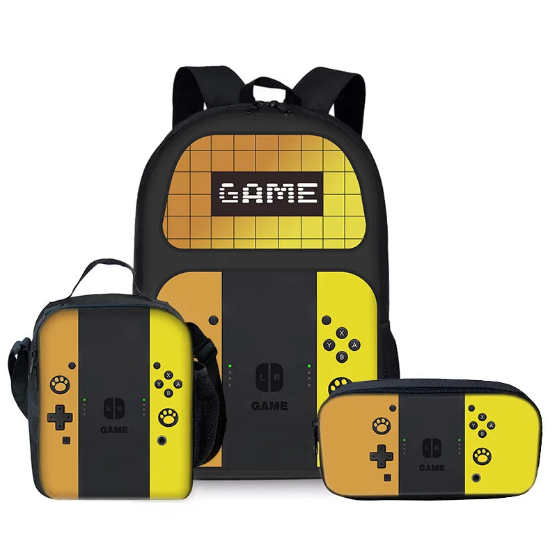 Trendy Popular Funny games console 3D Print 3pcs/Set pupil School Bags Laptop Daypack Backpack Lunch bag Pencil Case