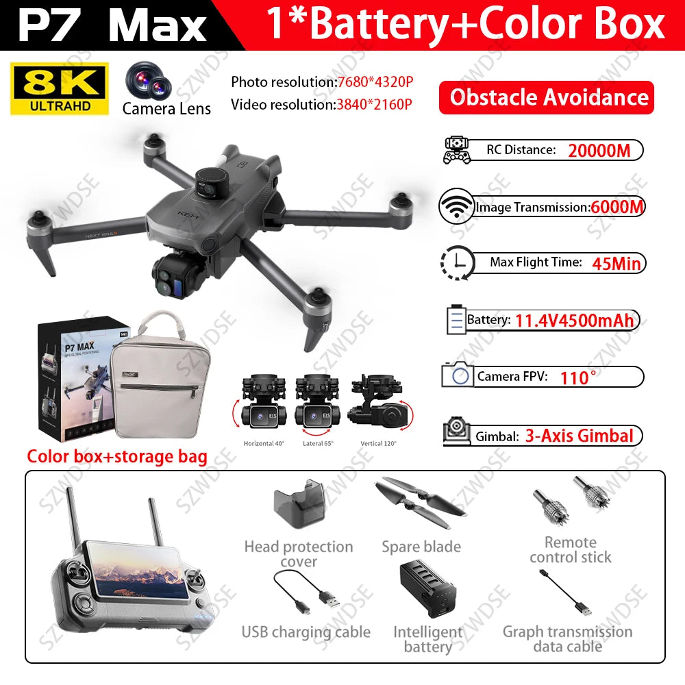 High-end GPS Drone P7 MAX Professional 8K With Screen Remote Control 20km Digital Image Transmission Brushless RC Quadcopter Toy