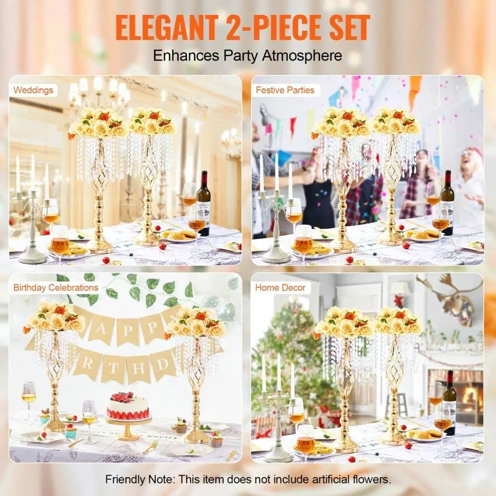 Set of 2 55cm/21.65 Tall Crystal Wedding & for party Decor Flower Stand Vases