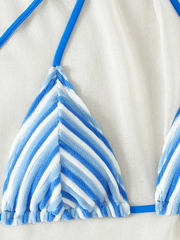 2025 New Summer Bikinis Set Sexy Striped Split Bikinis 2 Piece Set Women Swimsuit High Waist Backless Vacation Style Bikinis
