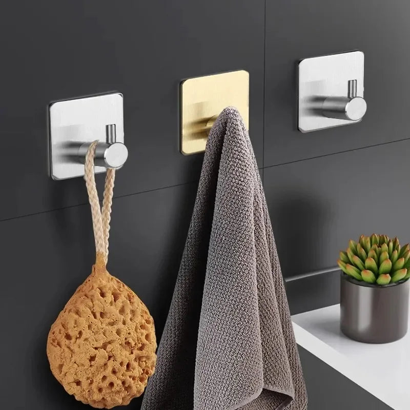 1/2/6Pcs Strong Adhesive Wall Hook Sticker Hanging Coat Rack Clothes Hanger Shower Robe Hook Kitchen Bathroom Towel hooks Black