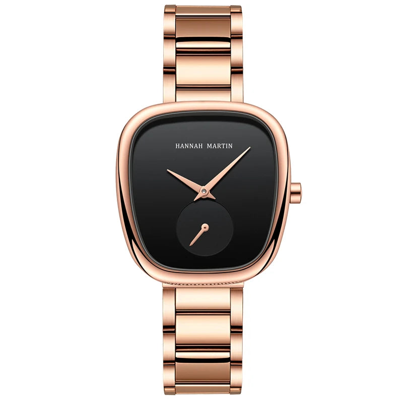 2023 New Women's Quartz Wristwatch 34mm Wine Barrel Rose Gold Black Stopwatch Fashionable Minimalist Style Oval Women's Watches