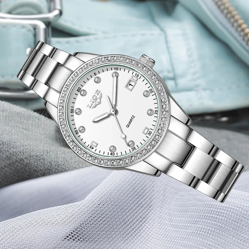LIGE Fashion Luxury Quartz Watches for Woman Classic Elegant Casual Auto Date Ladies Gifts Diamond Waterproof Women Wristwatches