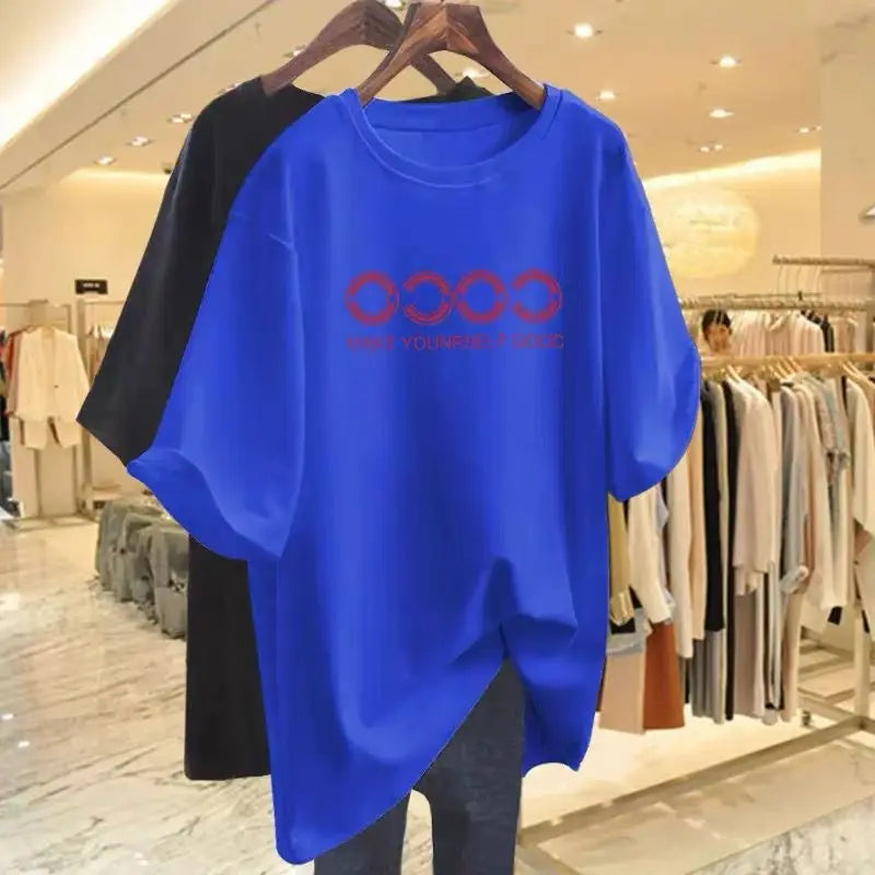 Women Clothing Chic Printed T-shirt, Summer, Pure Cotton, Short Sleeve O-neck Pullovers, Basics Tees Top