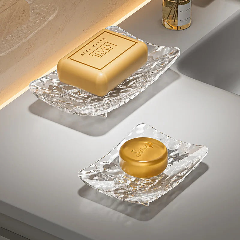 Transparent Light Luxury Soap-Box High-End Bathroom Glacier Patterned Soap-Storage Rack Household Use Soap Box Tray Soap Case