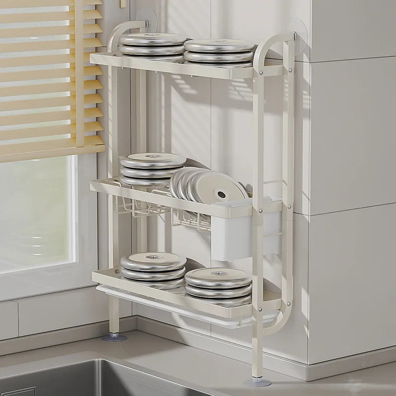 Kitchen Three Tier Dish Drainer Multifunctional Dinnerware Knives Chopsticks Cups Storage Rack Household Countertops Organizer